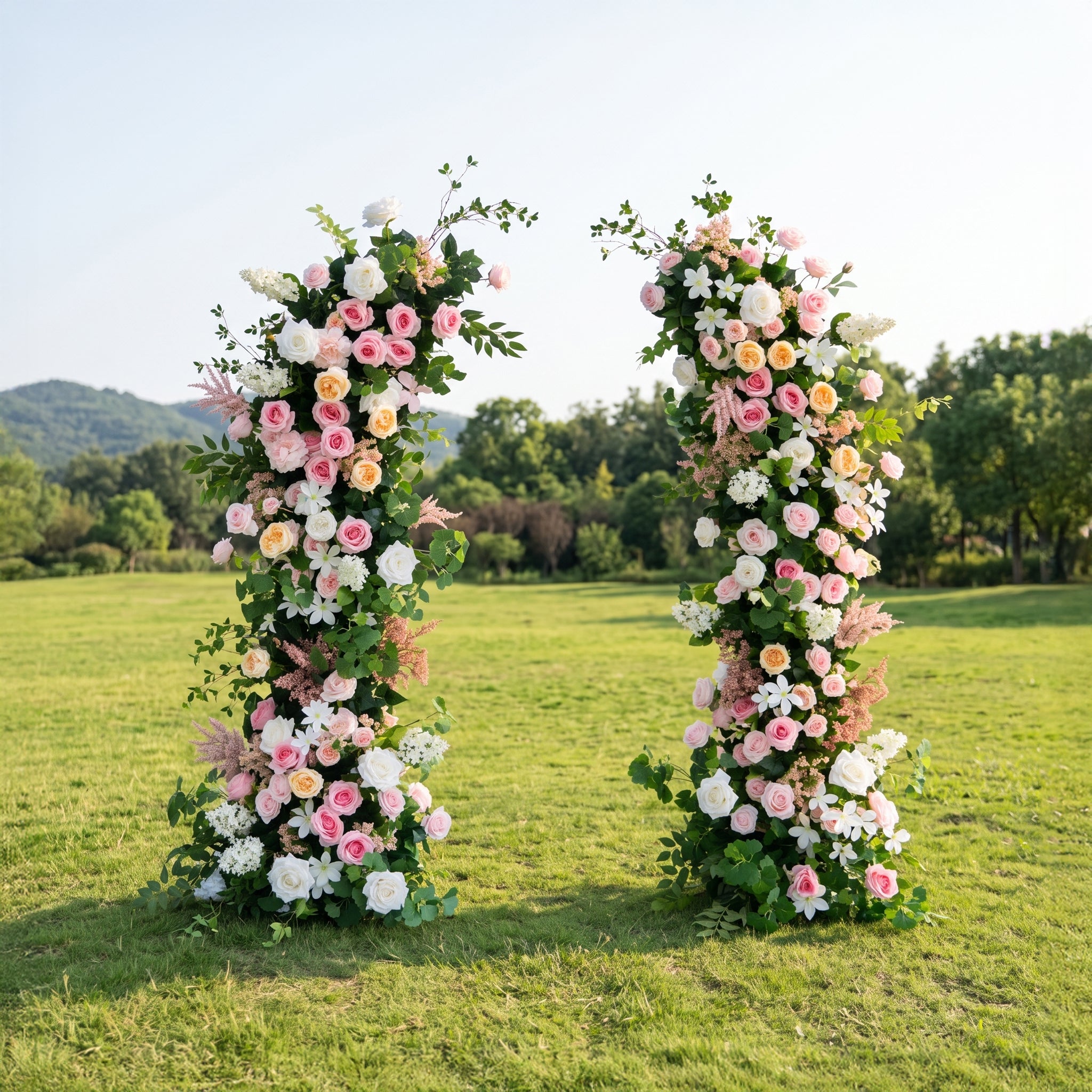Tansy Pink &amp; White Artificial Flower Wedding Arch KT Board Decor Floral Arrangement
