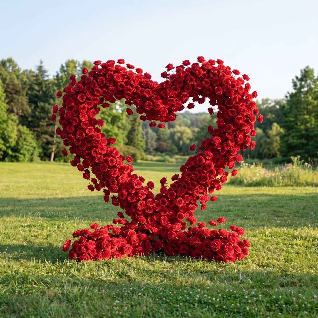 Adore Heart-Shaped Red Silk Rose Flower Arch Floral Arrangement for Romantic Weddings