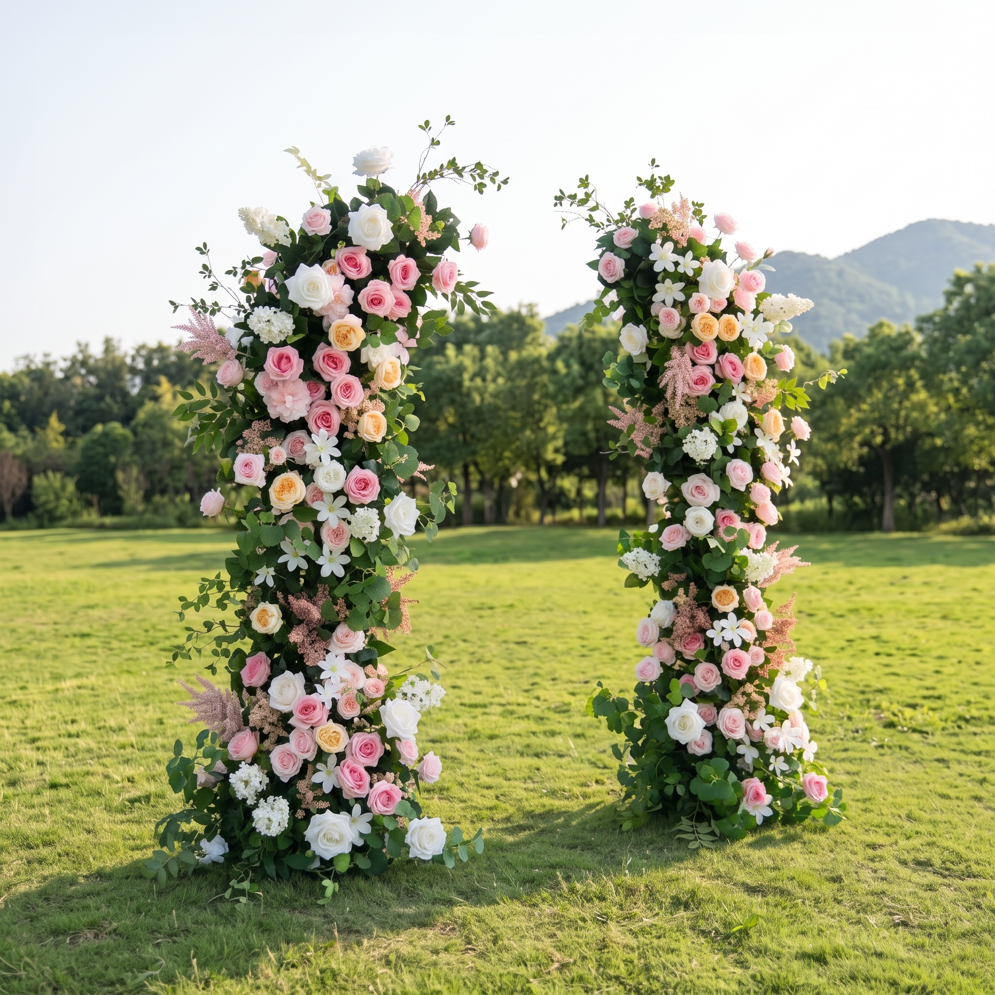Tansy Pink &amp; White Artificial Flower Wedding Arch KT Board Decor Floral Arrangement