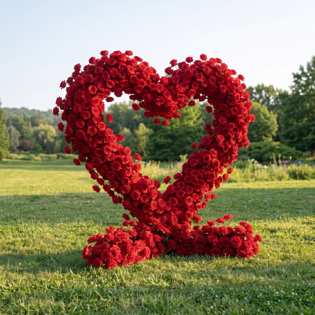 Adore Heart-Shaped Red Silk Rose Flower Arch Floral Arrangement for Romantic Weddings
