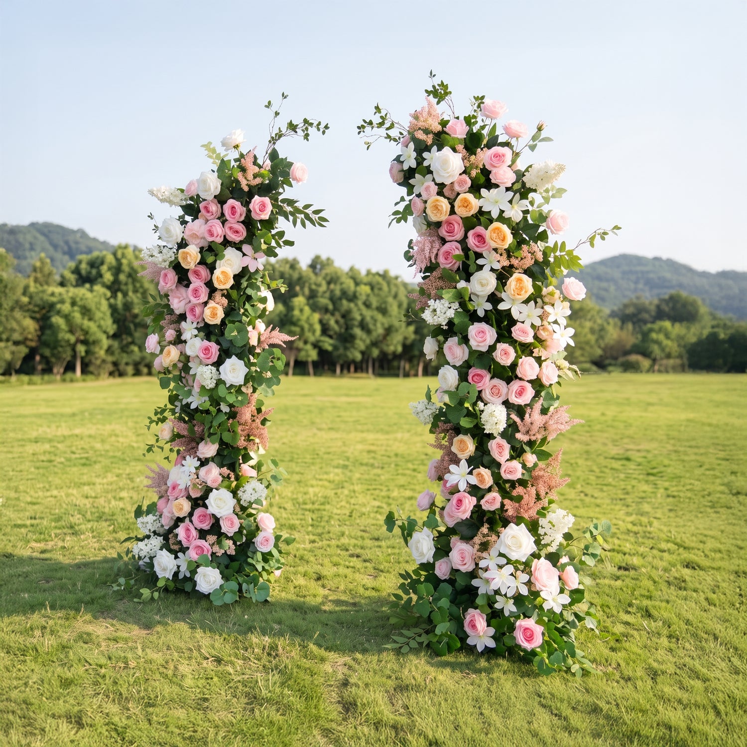 Tansy Pink &amp; White Artificial Flower Wedding Arch KT Board Decor Floral Arrangement
