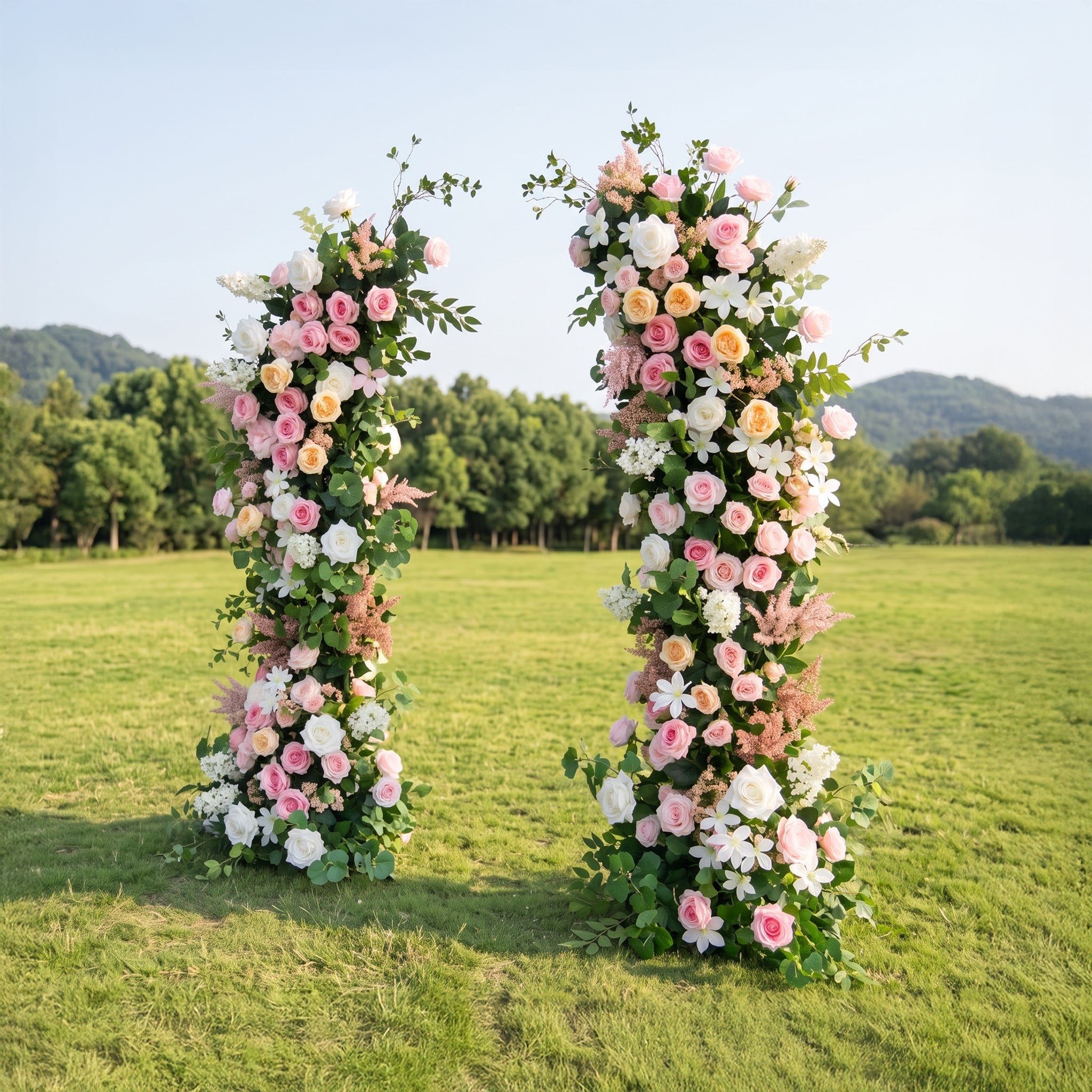 Tansy Pink &amp; White Artificial Flower Wedding Arch KT Board Decor Floral Arrangement