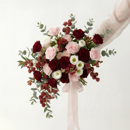 Red Pink White Artificial Rose Bride Bouquet Romantic Wedding Ceremony Party Props