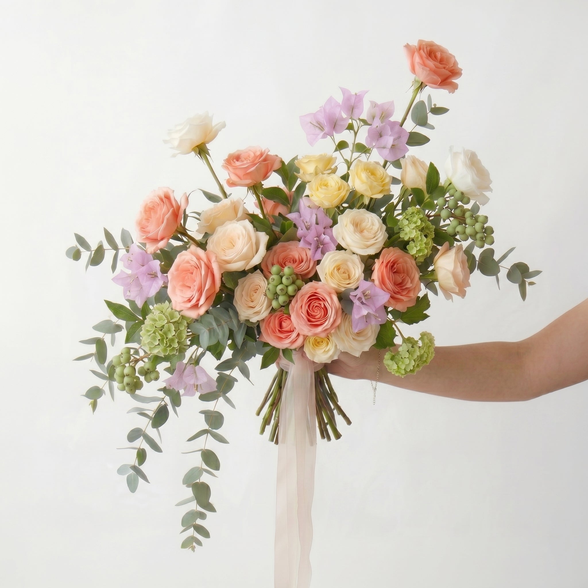 Champagne Orange Purple Artificial Rose Bride Bouquet Romantic Wedding Ceremony Party Props