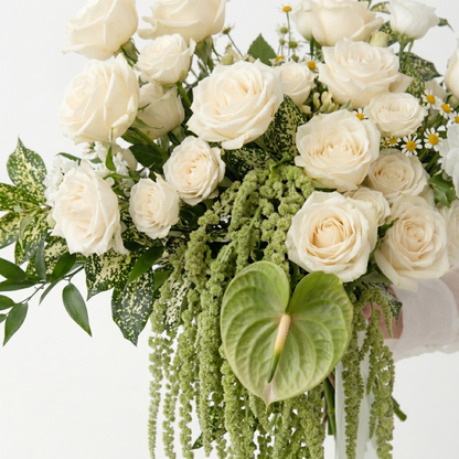 White Rose &amp; Greenery Artificial Bridal Bouquet Weddings Anniversary Party Supplies