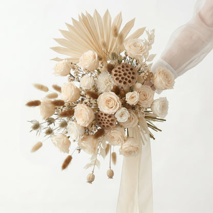 Champagne Rose &amp; Feathers Artificial Bridal Bouquet Weddings Anniversary Party Supplies