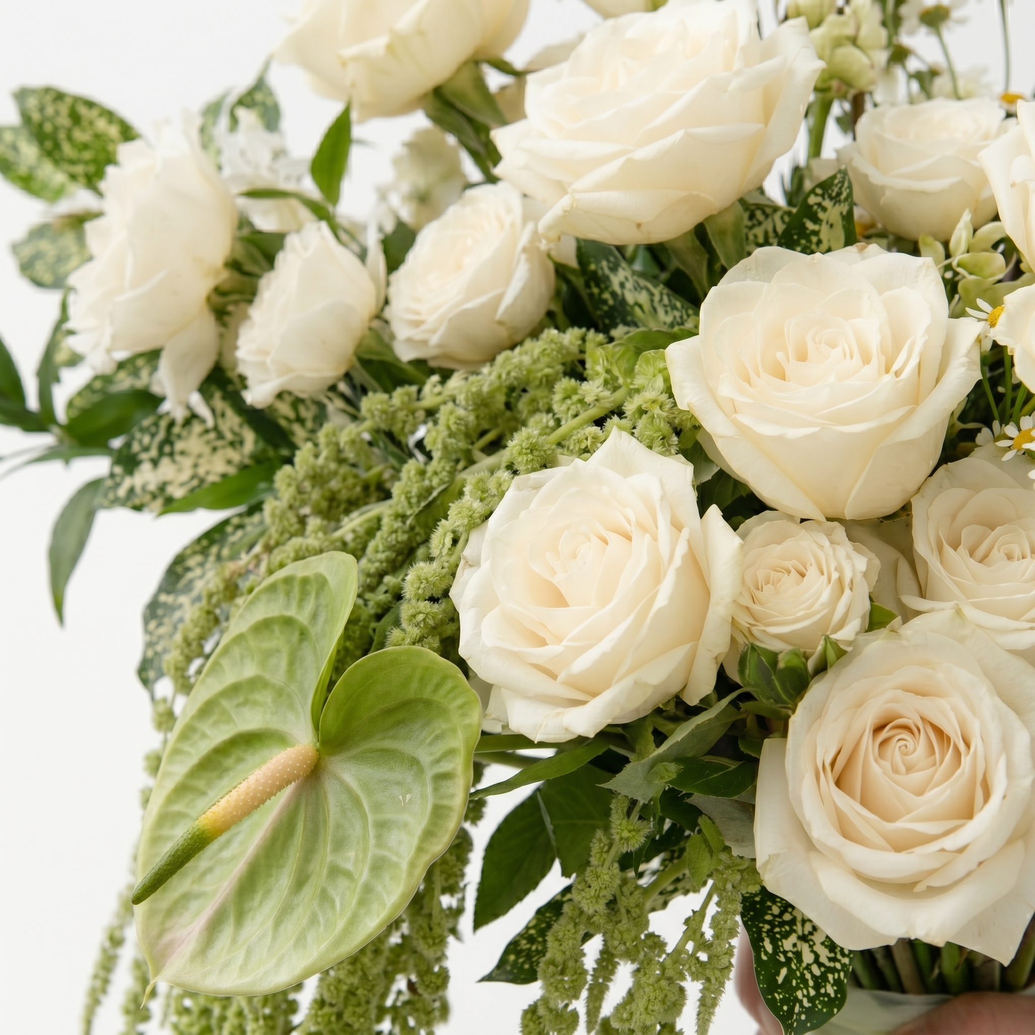 White Rose &amp; Greenery Artificial Bridal Bouquet Weddings Anniversary Party Supplies