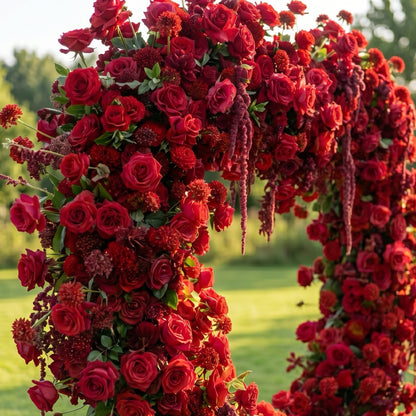 Gisellina Heart-Shaped Red Silk Rose Flower Arch Floral Arrangement for Romantic Weddings