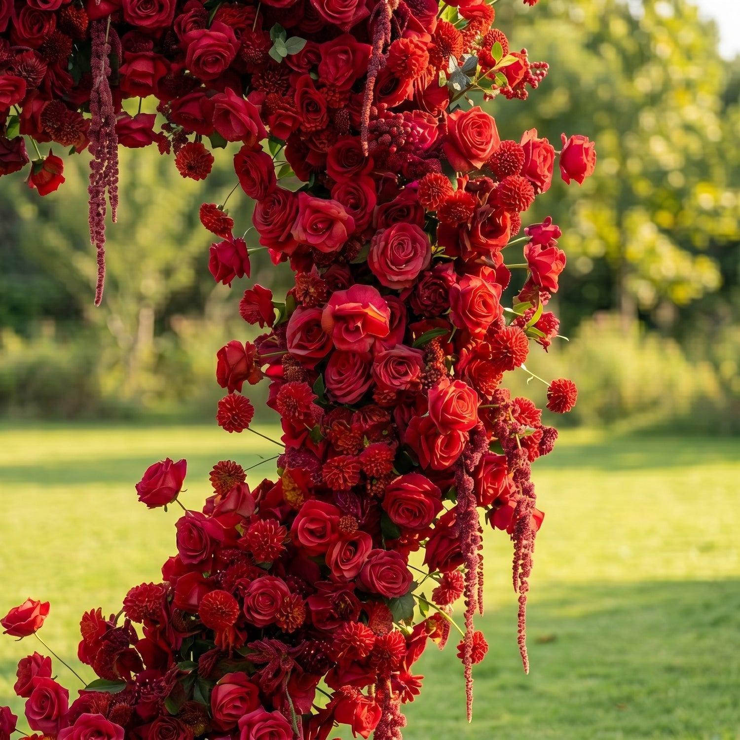 Gisellina Heart-Shaped Red Silk Rose Flower Arch Floral Arrangement for Romantic Weddings