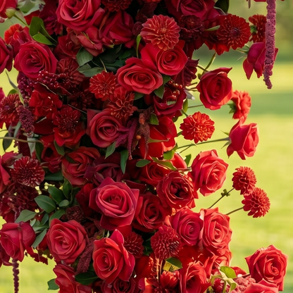 Gisellina Heart-Shaped Red Silk Rose Flower Arch Floral Arrangement for Romantic Weddings