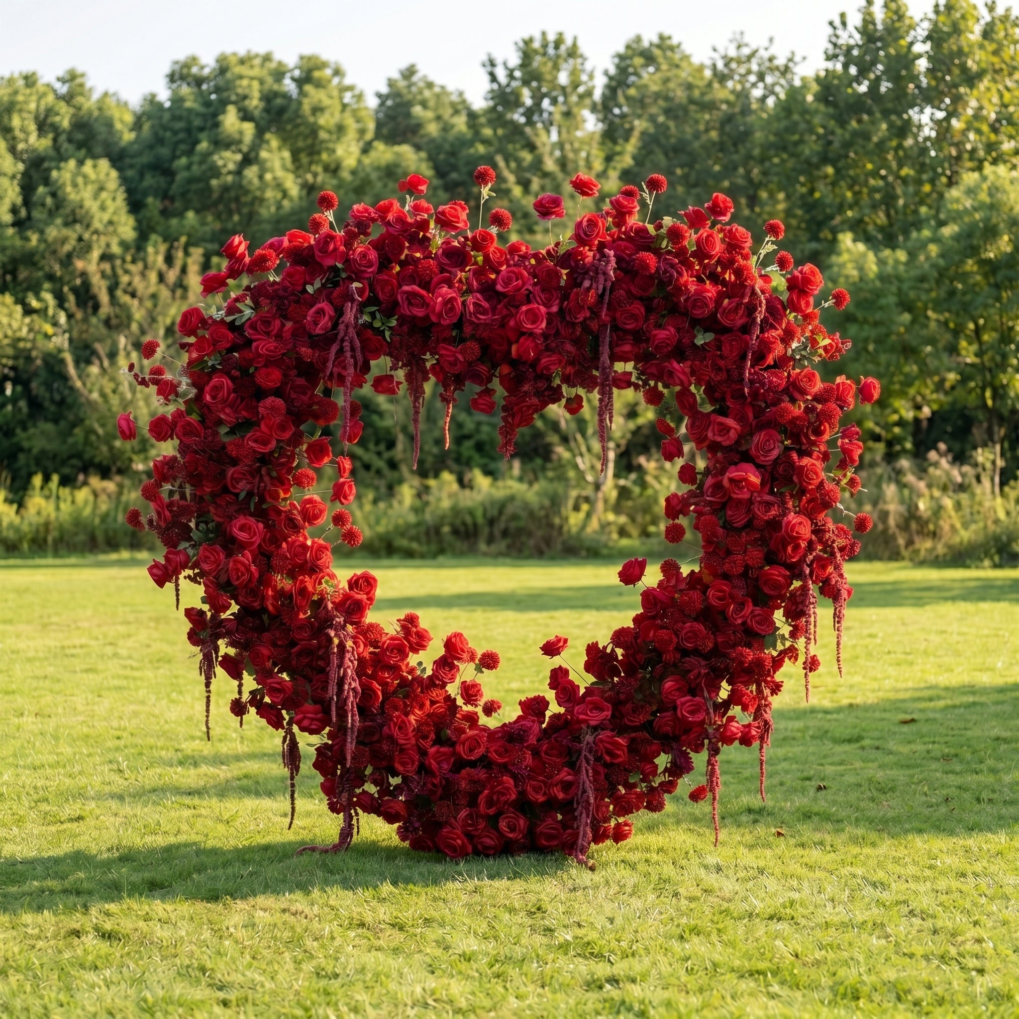 Gisellina Heart-Shaped Red Silk Rose Flower Arch Floral Arrangement for Romantic Weddings