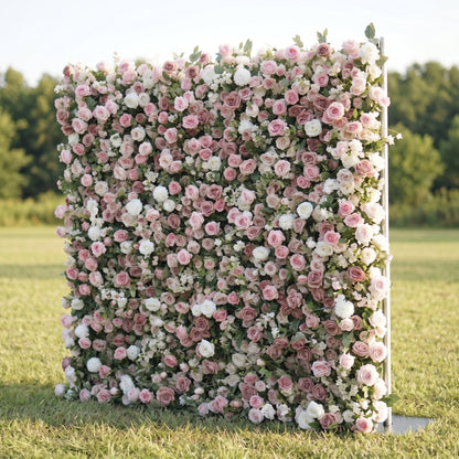 Heidi 3D Pink &amp; White Rose Flower Wall Fabric Artificial Zip Up Curtain Flower Wall For Wedding and Events Decoration
