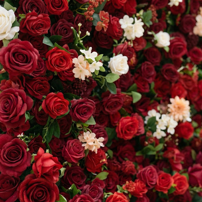 Isla 3D Red Rose Flower Wall Fabric Artificial Zip Up Curtain Flower Wall For Wedding and Events Decoration