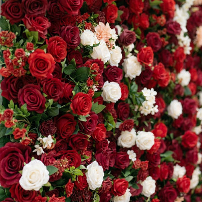 Isla 3D Red Rose Flower Wall Fabric Artificial Zip Up Curtain Flower Wall For Wedding and Events Decoration