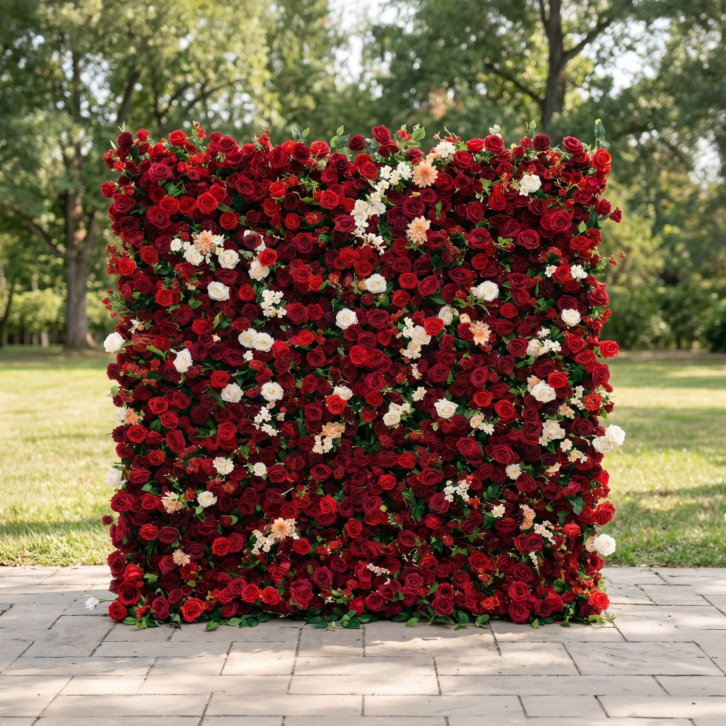 Isla 3D Red Rose Flower Wall Fabric Artificial Zip Up Curtain Flower Wall For Wedding and Events Decoration