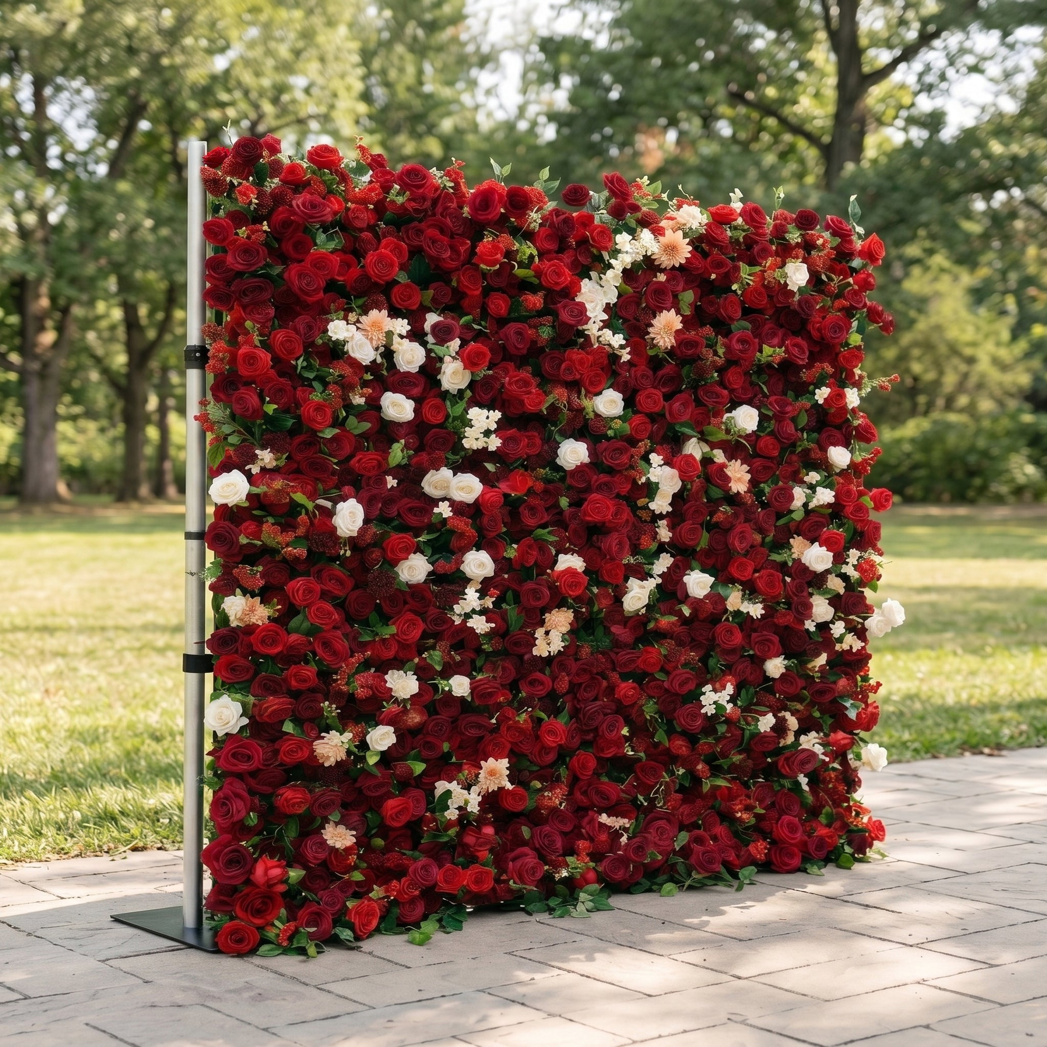 Isla 3D Red Rose Flower Wall Fabric Artificial Zip Up Curtain Flower Wall For Wedding and Events Decoration