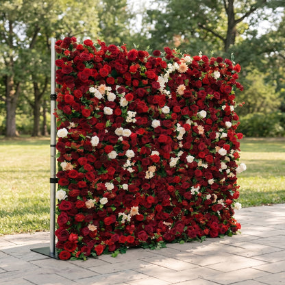 Isla 3D Red Rose Flower Wall Fabric Artificial Zip Up Curtain Flower Wall For Wedding and Events Decoration