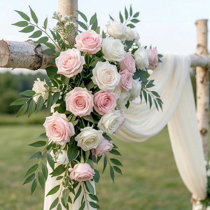 Isola Angel-Pure White Rose and Sheer Drape Arch for Luxury Ceremony Decor