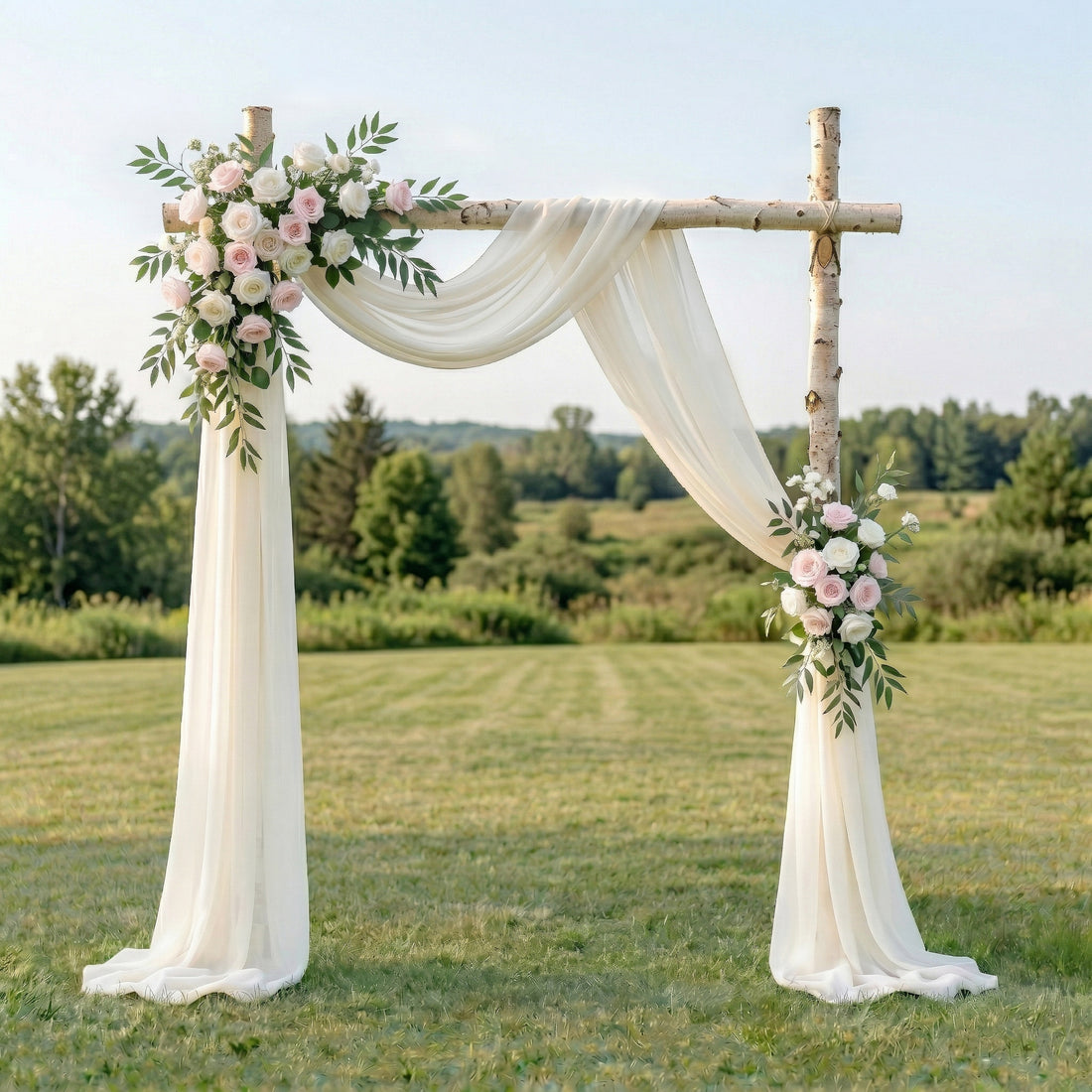 Isola Angel-Pure White Rose and Sheer Drape Arch for Luxury Ceremony Decor