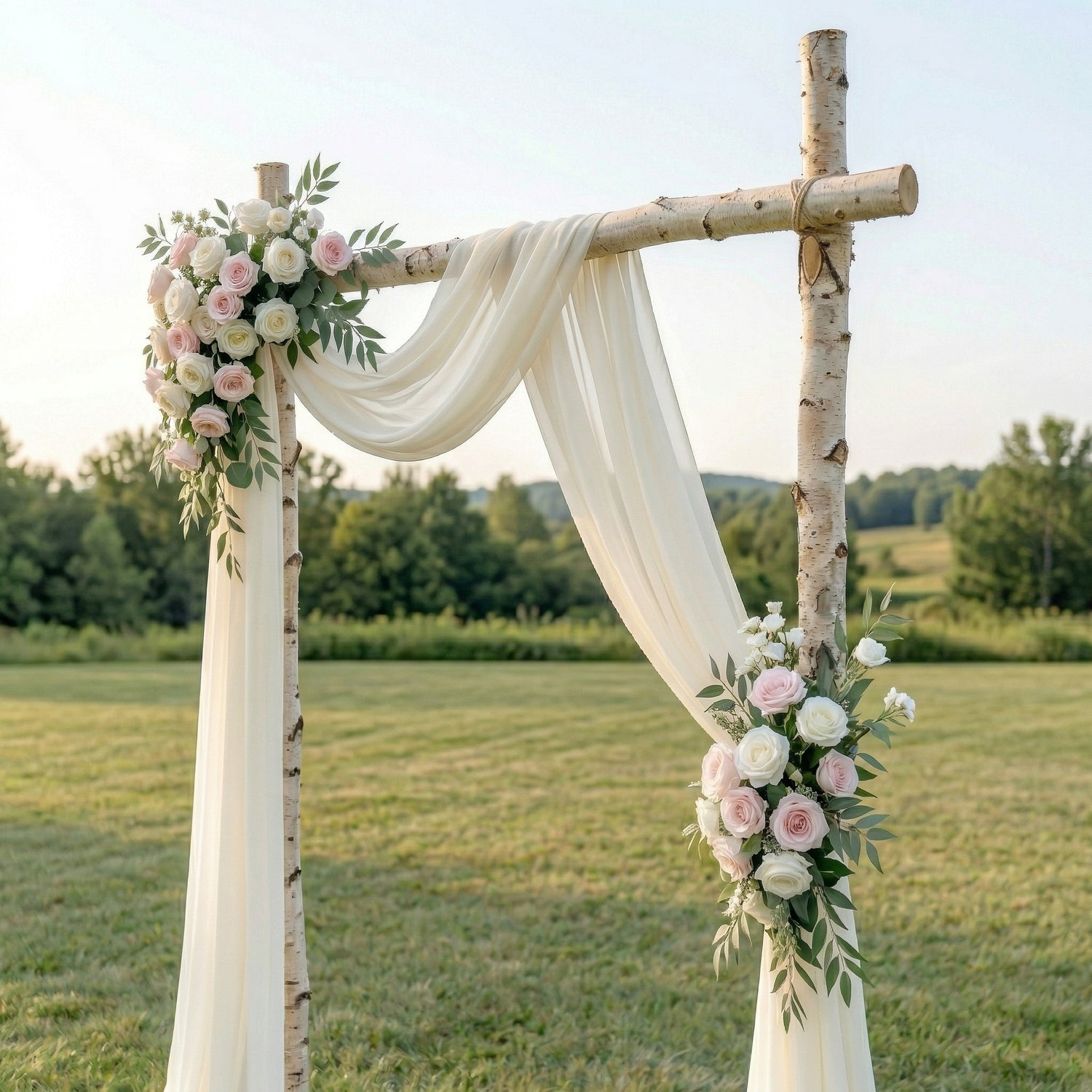 Isola Angel-Pure White Rose and Sheer Drape Arch for Luxury Ceremony Decor