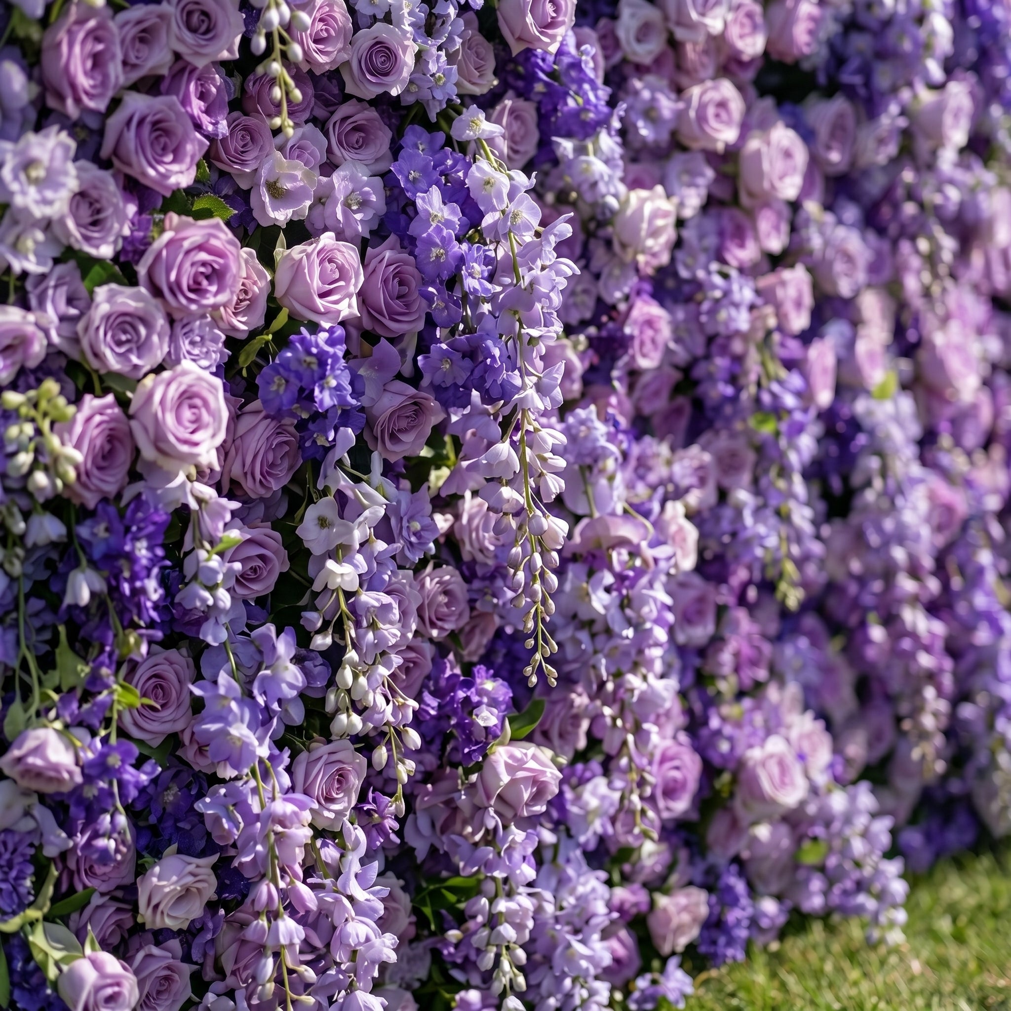 Ivy 3D Fabric Backdrop Purple Artificial Flower Wall with Zip-Up Design for Events and Home Decoration