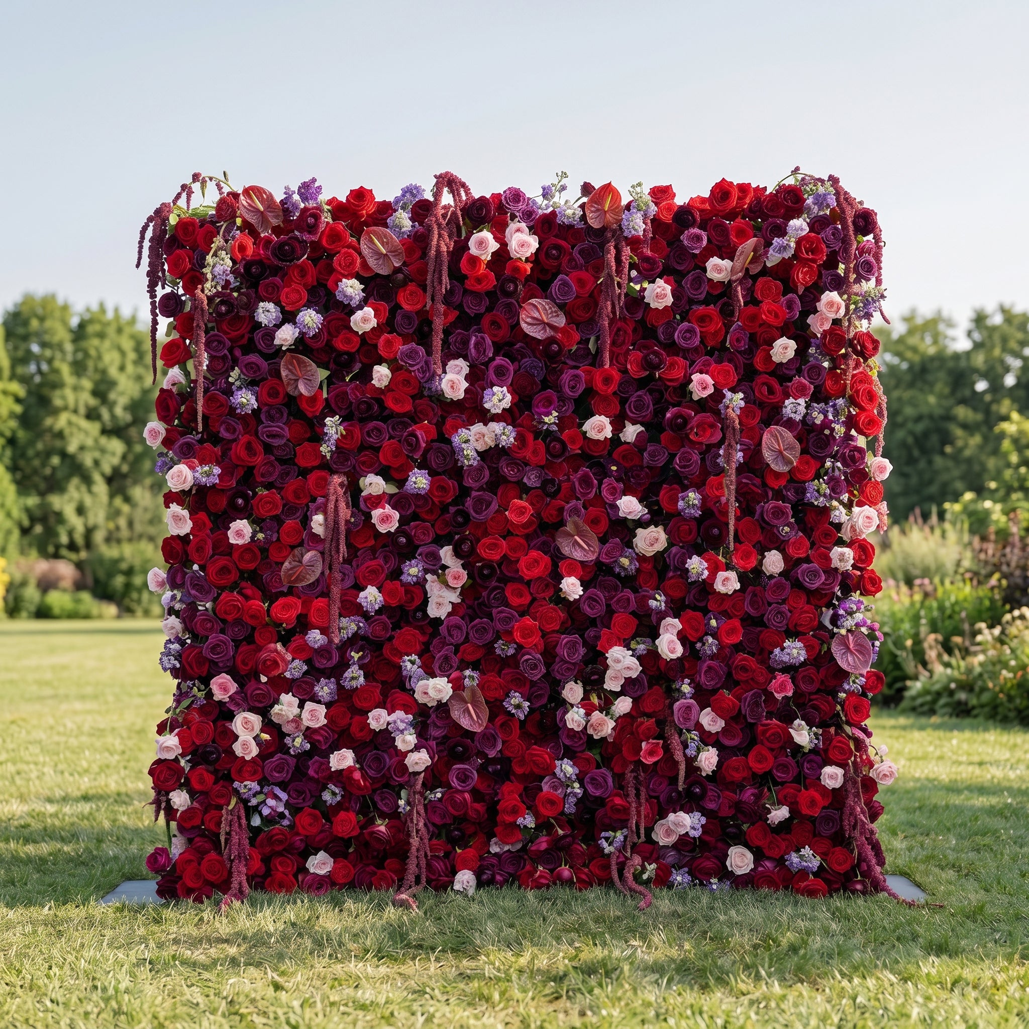 Jade 3D Fabric Backdrop Purple &amp; Red Artificial Flower Wall with Zip-Up Design for Events and Home Decoration