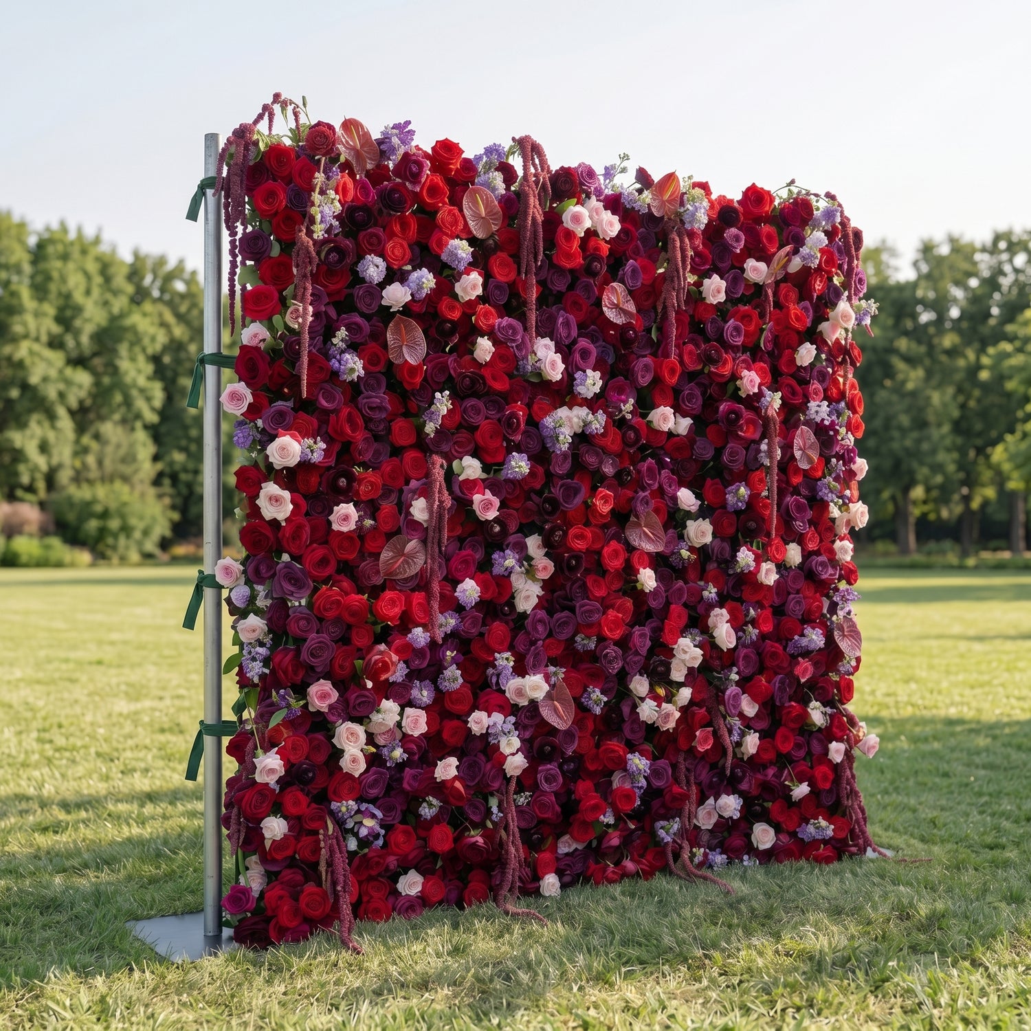 Jade 3D Fabric Backdrop Purple &amp; Red Artificial Flower Wall with Zip-Up Design for Events and Home Decoration