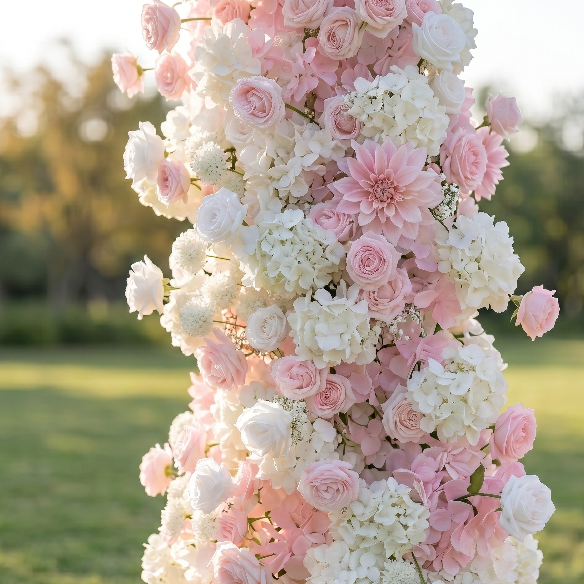 Juliette 3D Pink Artificial Flower Pillar Wedding Backdrop Arch KT Board Decor Floral Arrangement