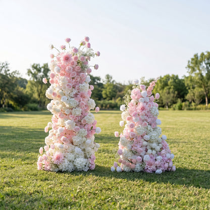 Juliette 3D Pink Artificial Flower Pillar Wedding Backdrop Arch KT Board Decor Floral Arrangement