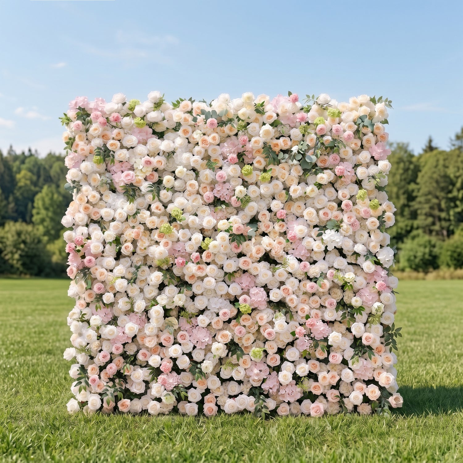 June 3D Fabric Backdrop Pink &amp; White Artificial Flower Wall with Zip-Up Design for Events and Home Decoration