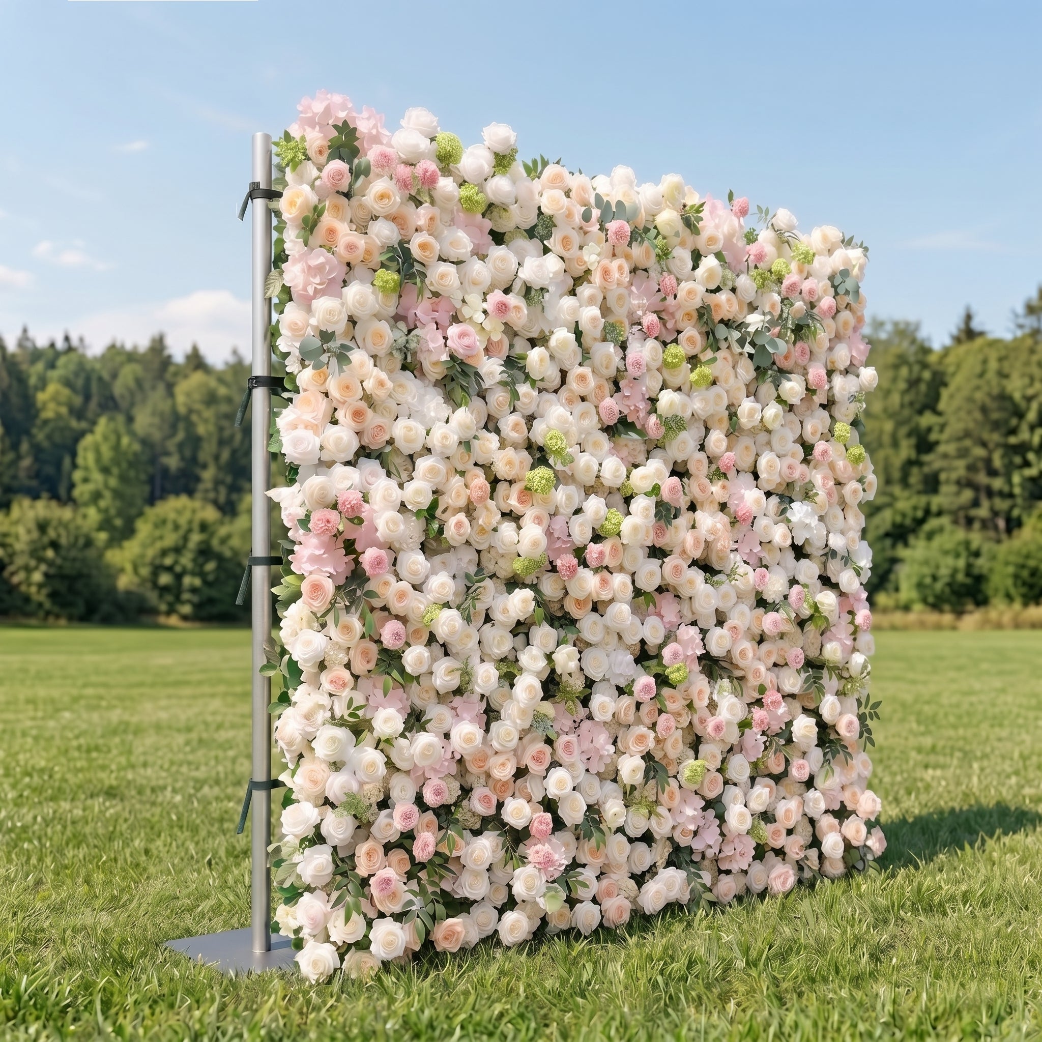 June 3D Fabric Backdrop Pink &amp; White Artificial Flower Wall with Zip-Up Design for Events and Home Decoration