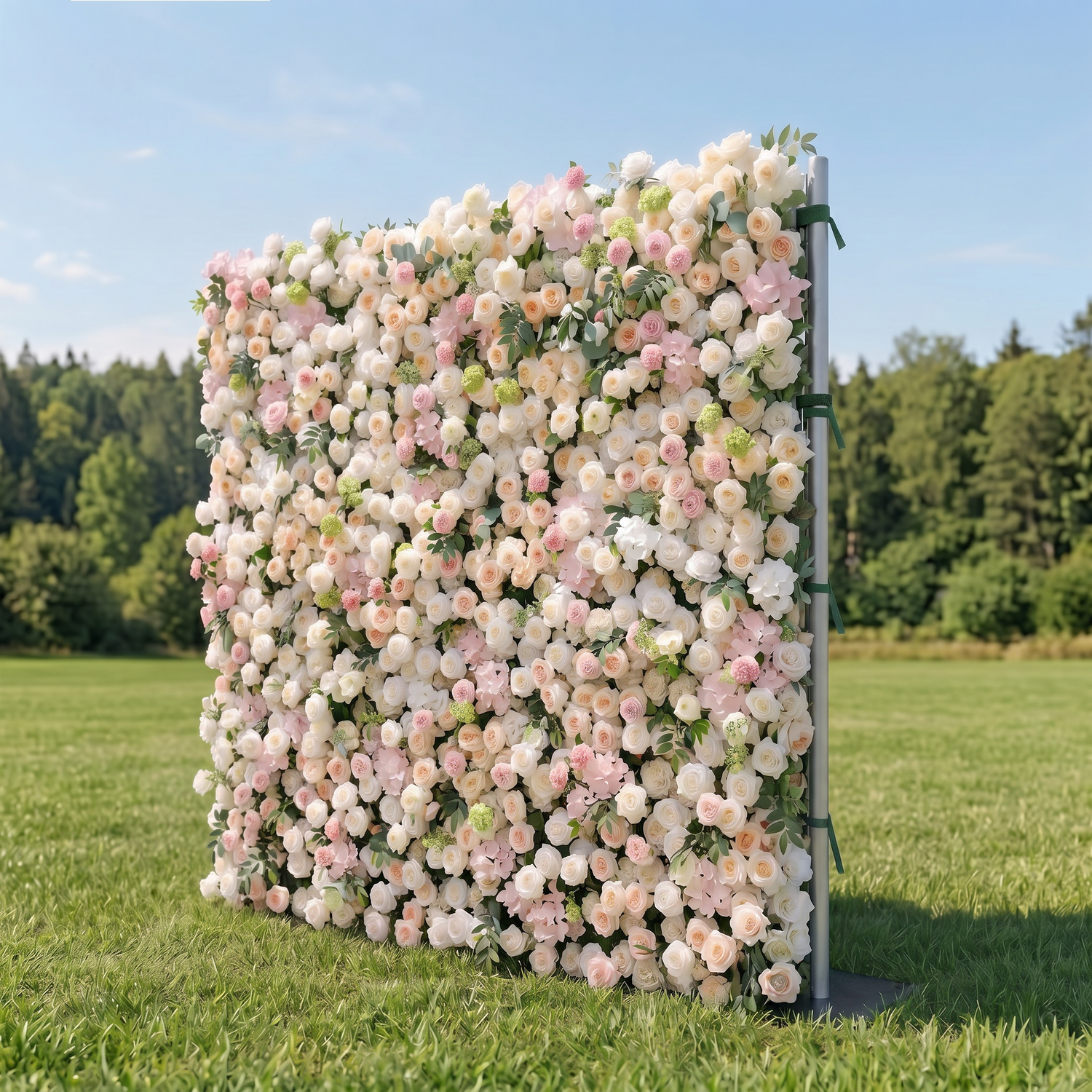 June 3D Fabric Backdrop Pink &amp; White Artificial Flower Wall with Zip-Up Design for Events and Home Decoration