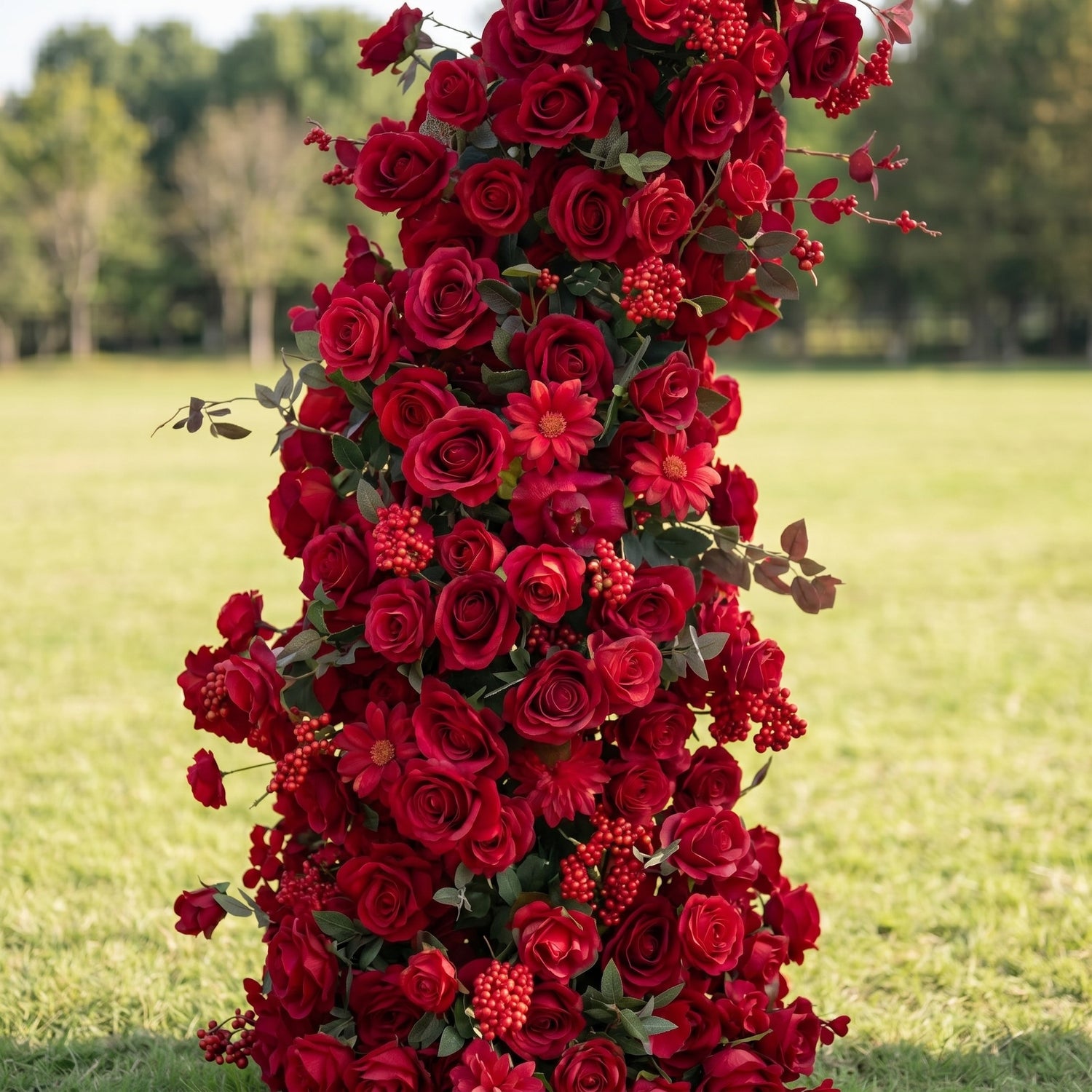 Junia Red Luxury Horn Shaped Flower Arch with Frame for Wedding Party Event Backdrop Decoration