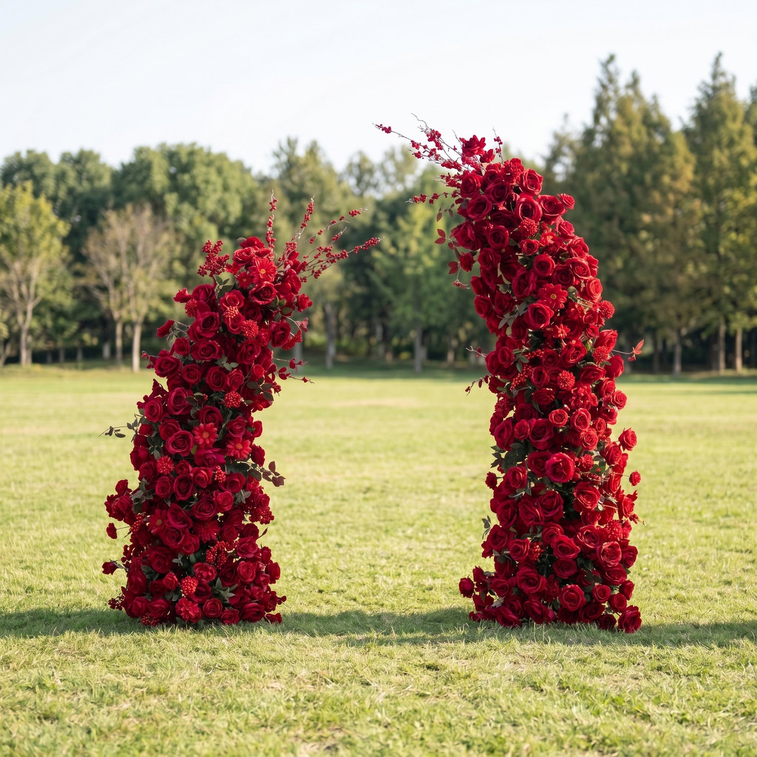 Junia Red Luxury Horn Shaped Flower Arch with Frame for Wedding Party Event Backdrop Decoration