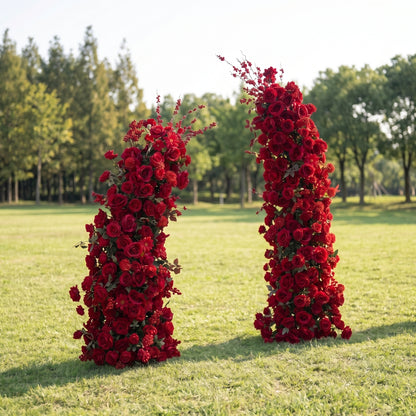 Junia Red Luxury Horn Shaped Flower Arch with Frame for Wedding Party Event Backdrop Decoration