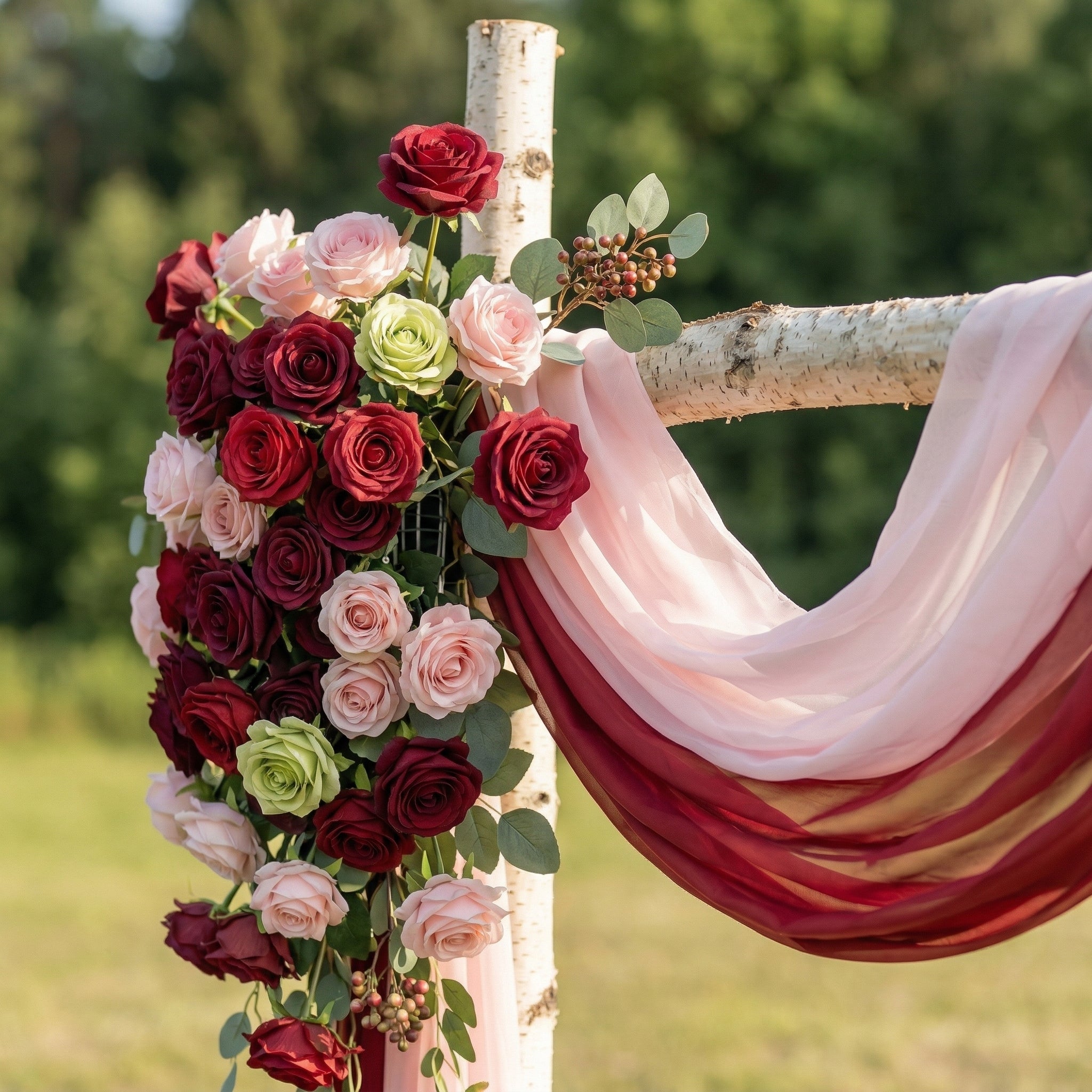 Juniper Chic Red &amp; Pink Rose Draping Arch for Wedding Receptions and Home Decor
