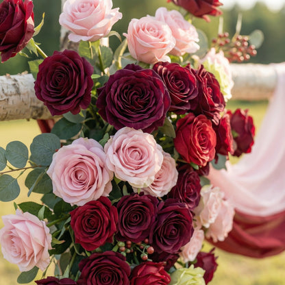 Juniper Chic Red &amp; Pink Rose Draping Arch for Wedding Receptions and Home Decor