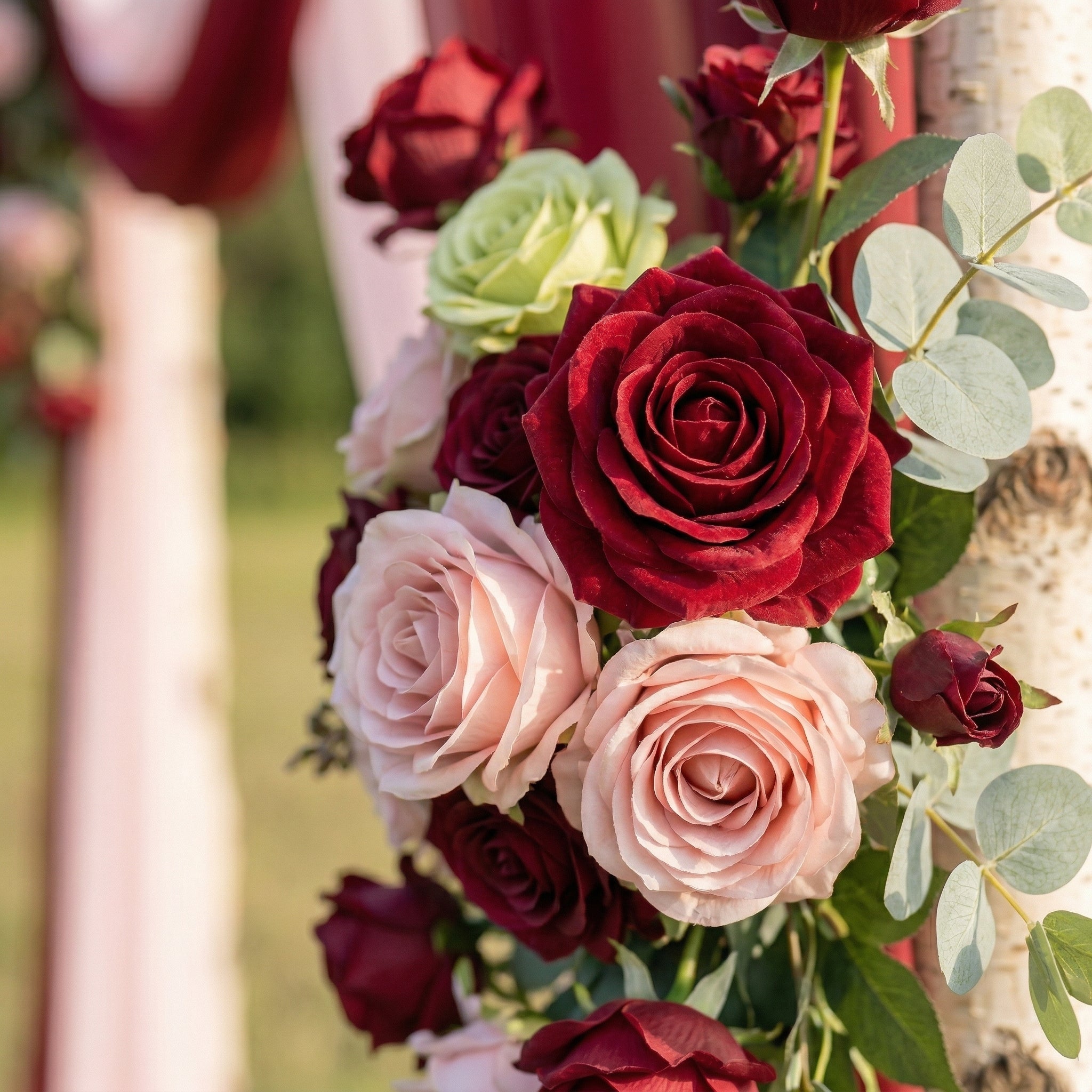 Juniper Chic Red &amp; Pink Rose Draping Arch for Wedding Receptions and Home Decor