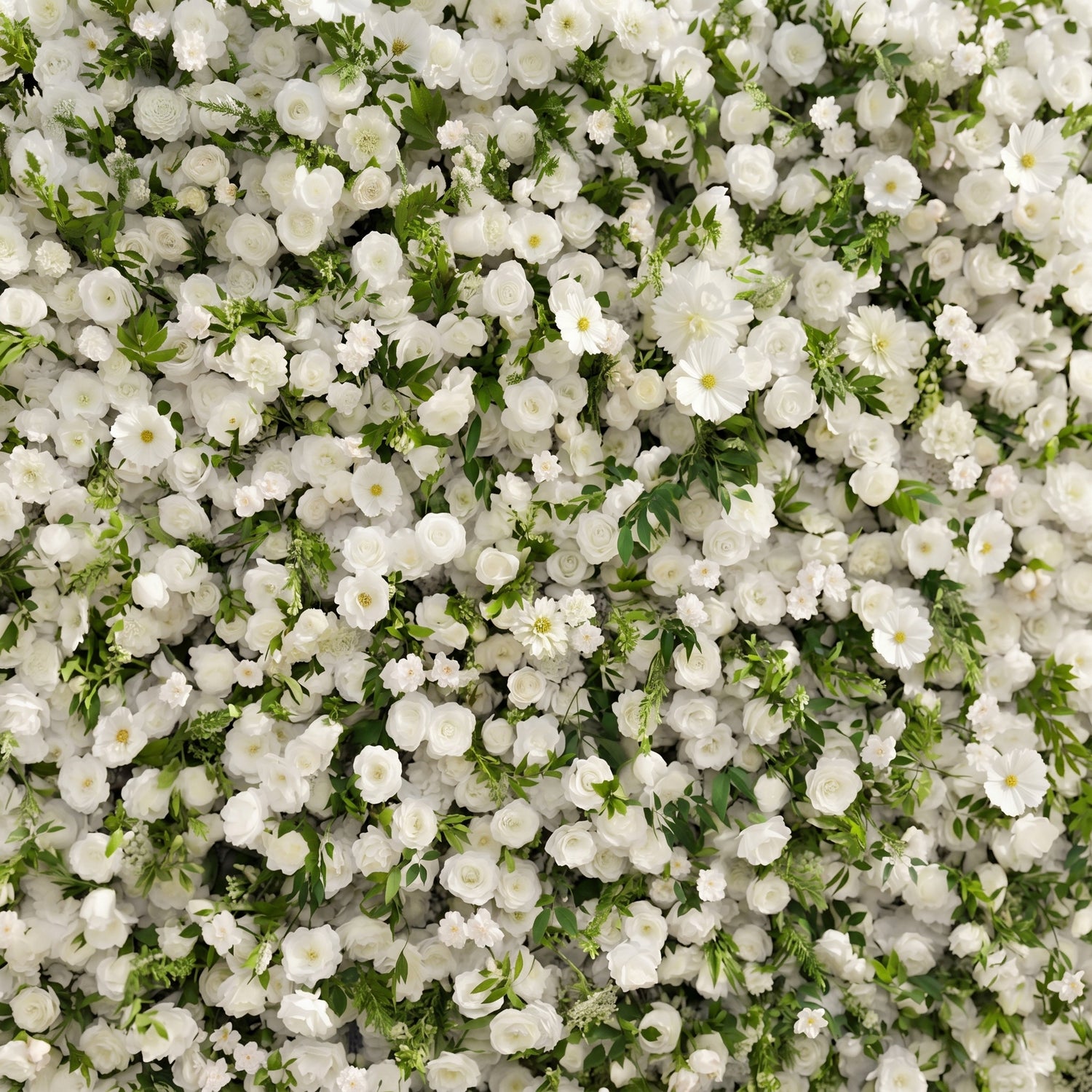 Petal Premium 4D Ivory &amp; Greenery Silk Floral Wall Roll-Up Backdrop for Elegant Minimalist Events