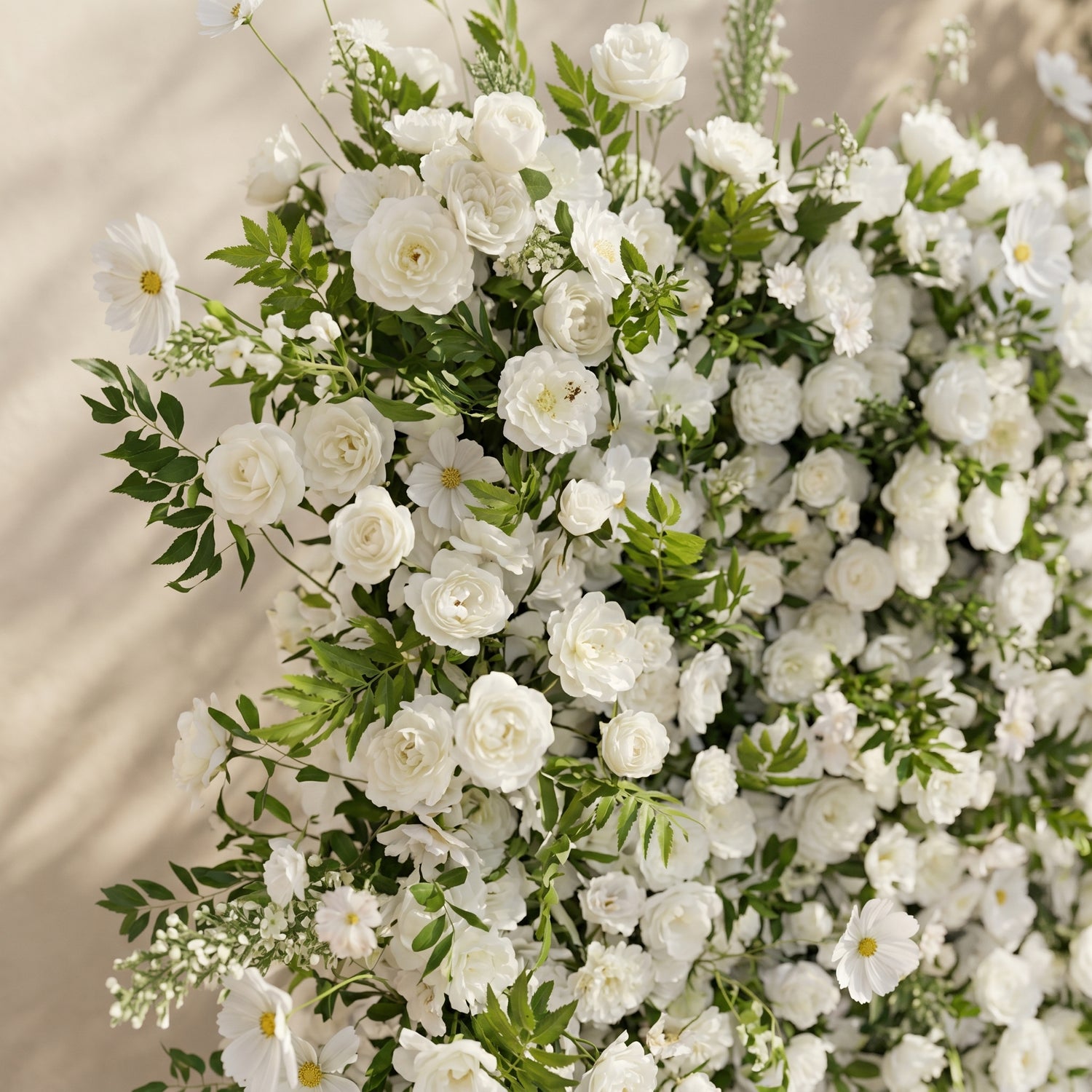 Petal Premium 4D Ivory &amp; Greenery Silk Floral Wall Roll-Up Backdrop for Elegant Minimalist Events