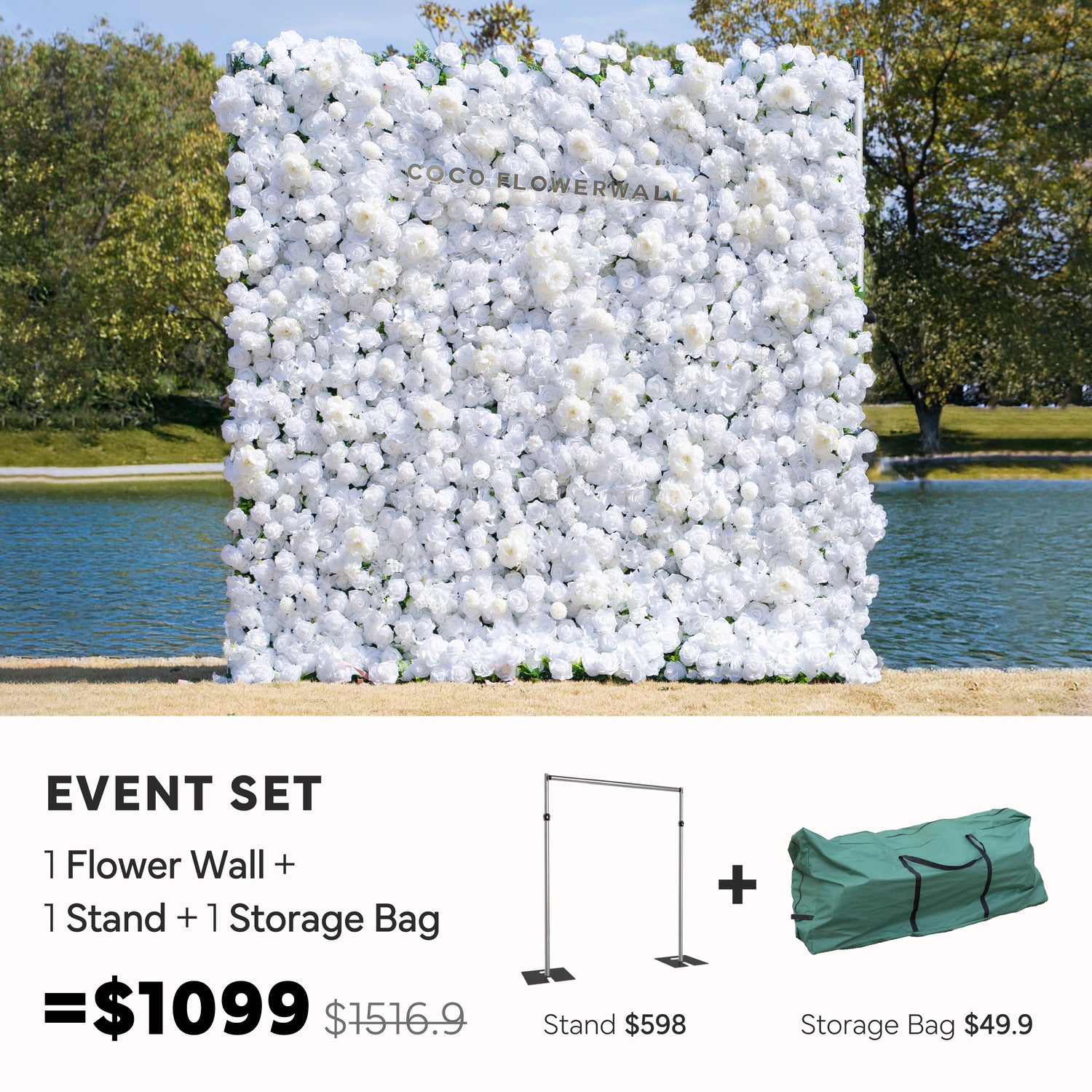 Laramie 5D Artificial Zip Up Flower Wall+Stand+ Storage Bag Event Set