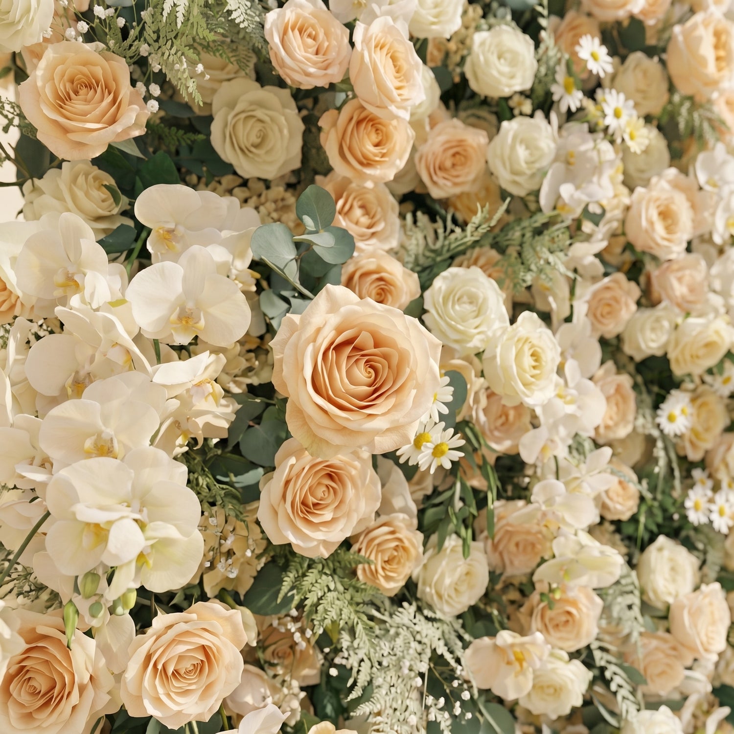 Breeze 4D Cream &amp; Champagne Silk Floral Wall Fabric Artificial Zip Up Curtain Flower Wall For Wedding and Events Decoration