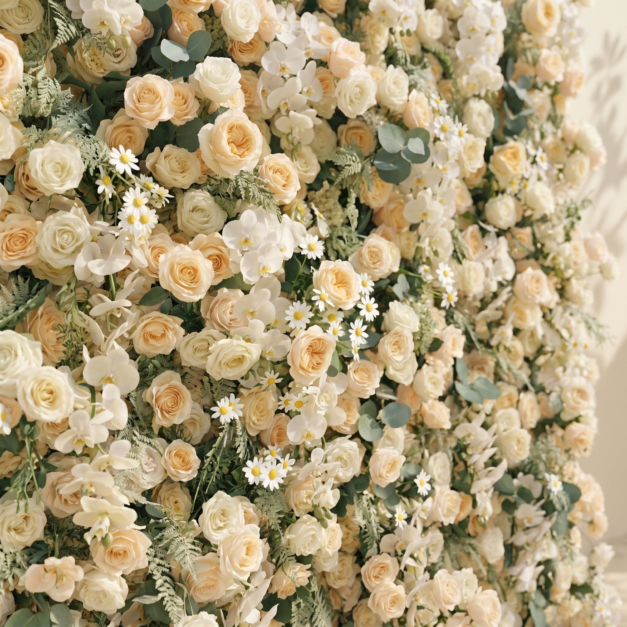 Breeze 4D Cream &amp; Champagne Silk Floral Wall Fabric Artificial Zip Up Curtain Flower Wall For Wedding and Events Decoration