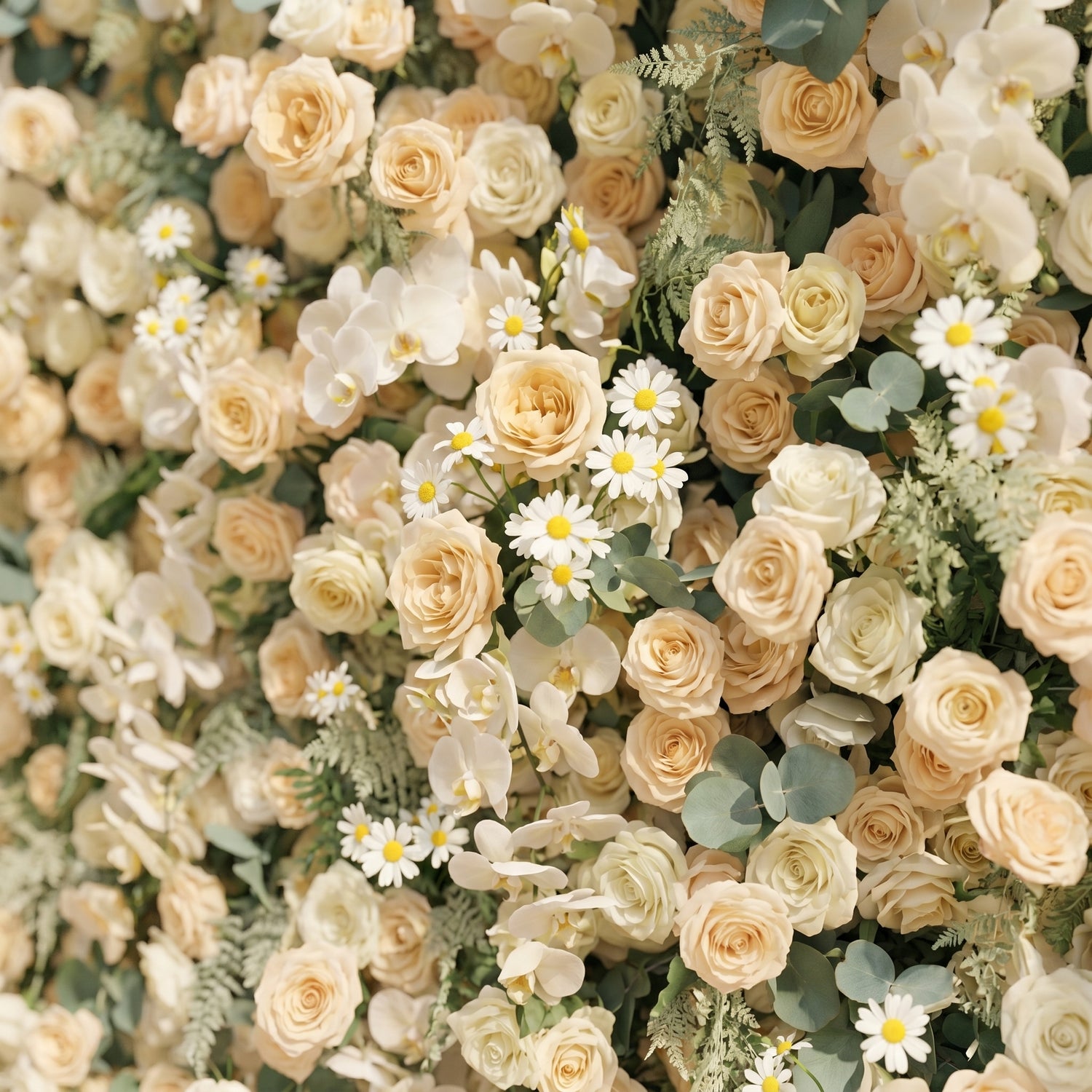 Breeze 4D Cream &amp; Champagne Silk Floral Wall Fabric Artificial Zip Up Curtain Flower Wall For Wedding and Events Decoration