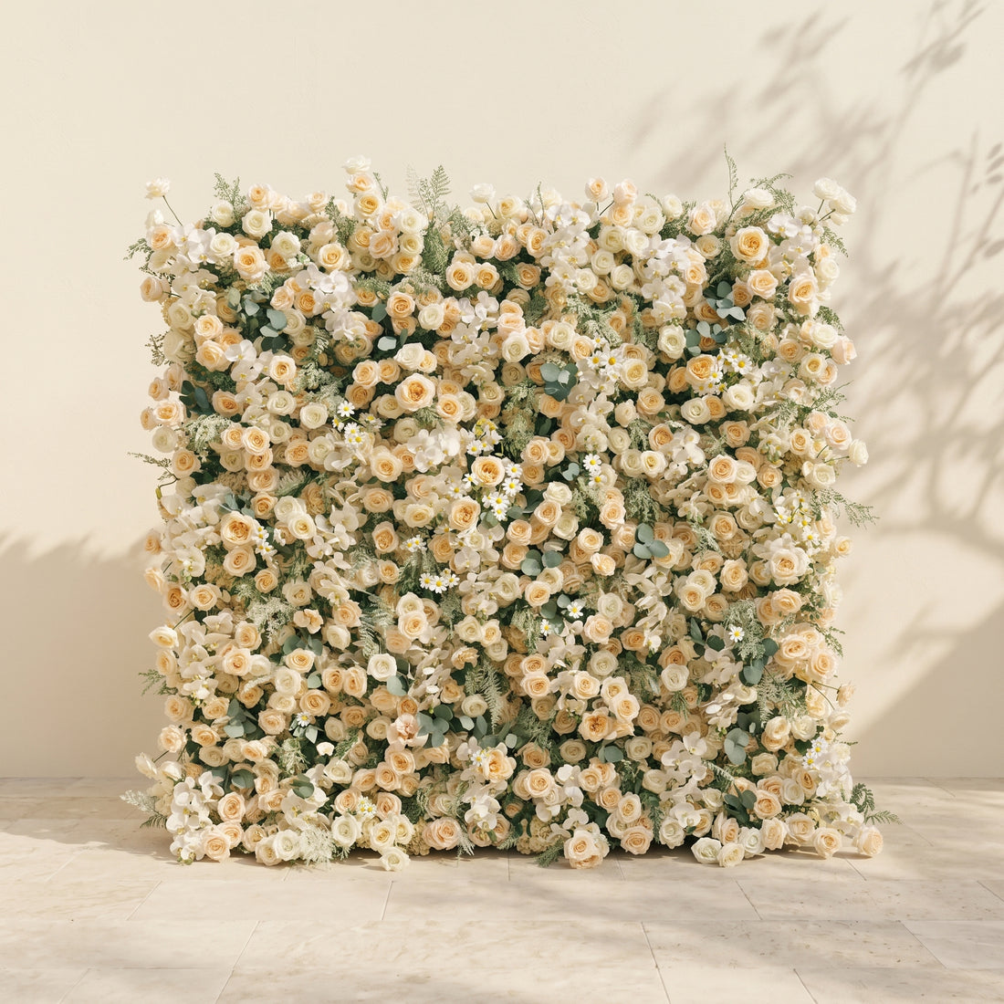 Breeze 4D Cream &amp; Champagne Silk Floral Wall Fabric Artificial Zip Up Curtain Flower Wall For Wedding and Events Decoration