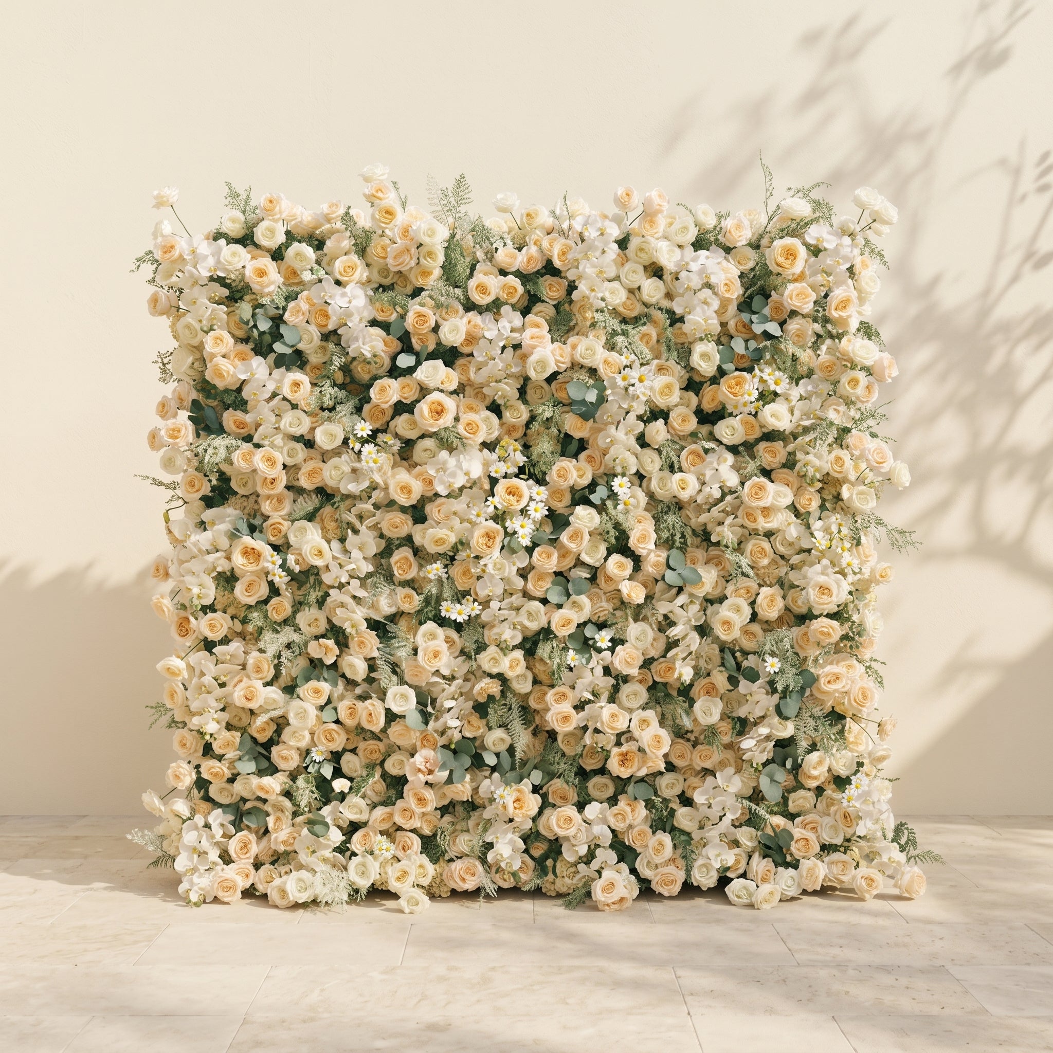 Breeze 4D Cream &amp; Champagne Silk Floral Wall Fabric Artificial Zip Up Curtain Flower Wall For Wedding and Events Decoration