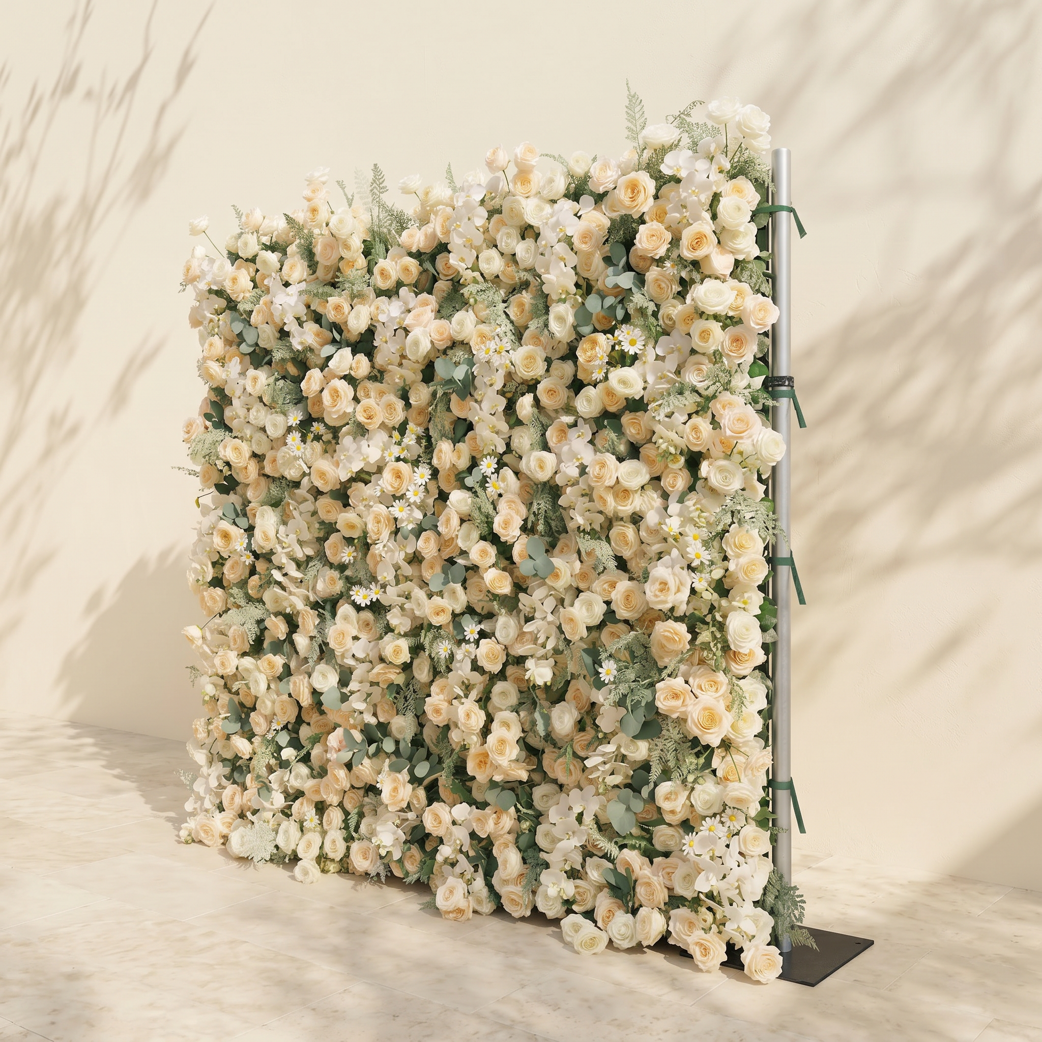 Breeze 4D Cream &amp; Champagne Silk Floral Wall Fabric Artificial Zip Up Curtain Flower Wall For Wedding and Events Decoration