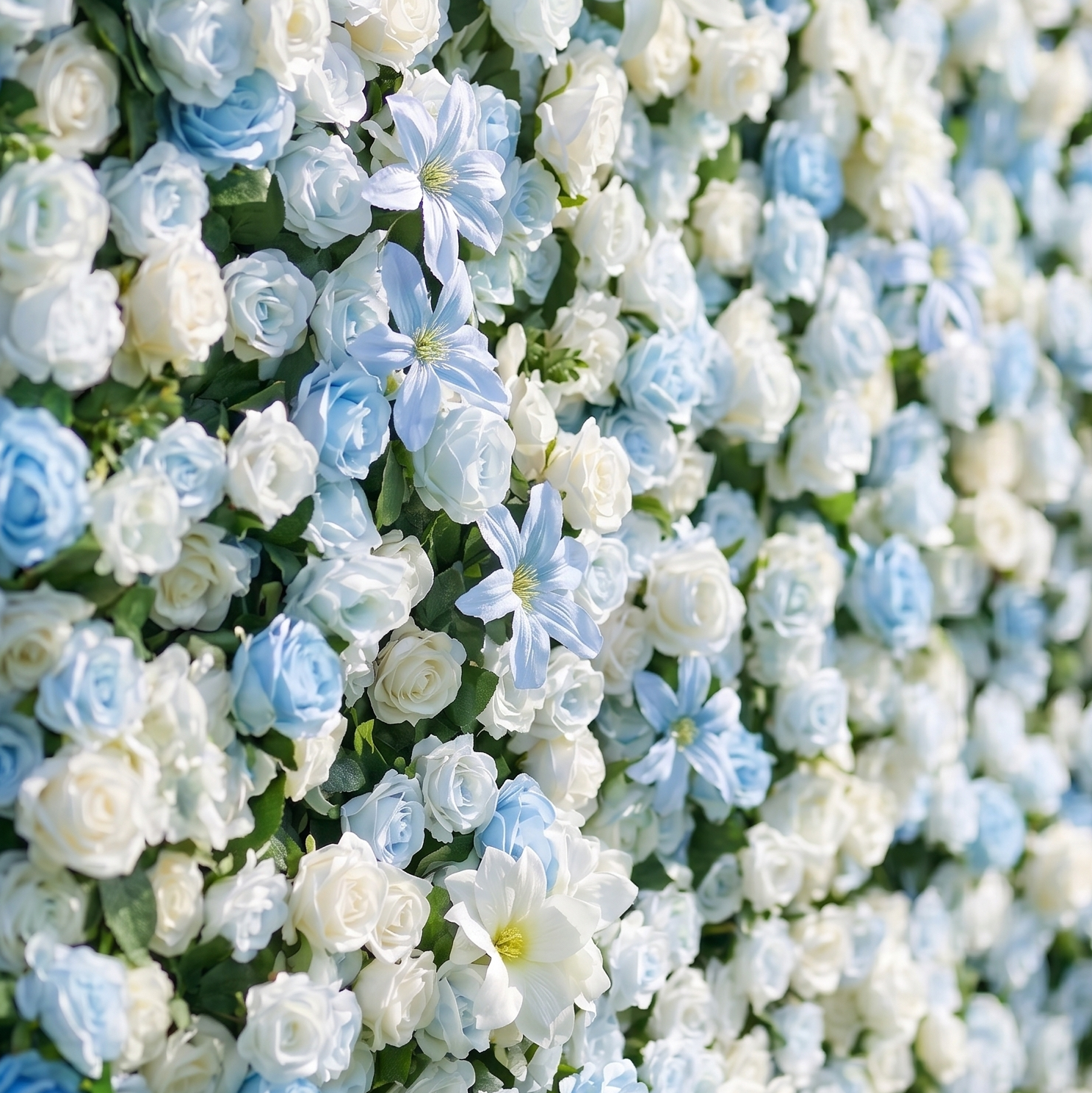 Lark 3D Fabric Backdrop Blue Artificial Flower Wall with Zip-Up Design for Events and Home Decoration