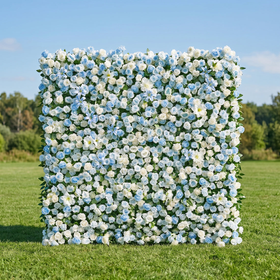 Lark 3D Fabric Backdrop Blue Artificial Flower Wall with Zip-Up Design for Events and Home Decoration