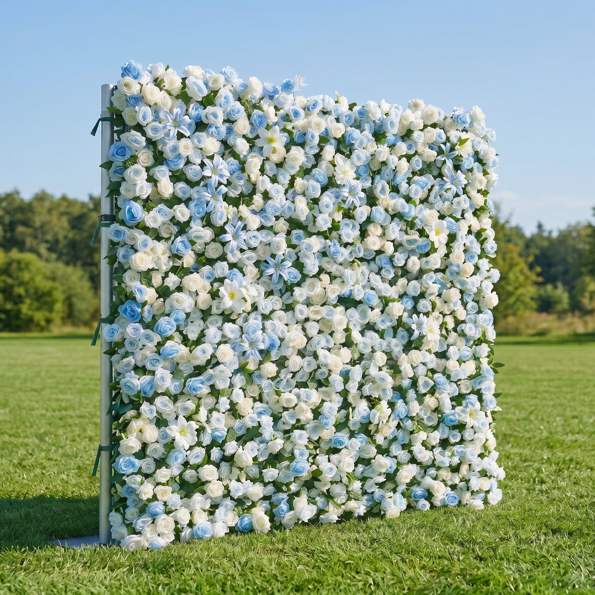 Lark 3D Fabric Backdrop Blue Artificial Flower Wall with Zip-Up Design for Events and Home Decoration